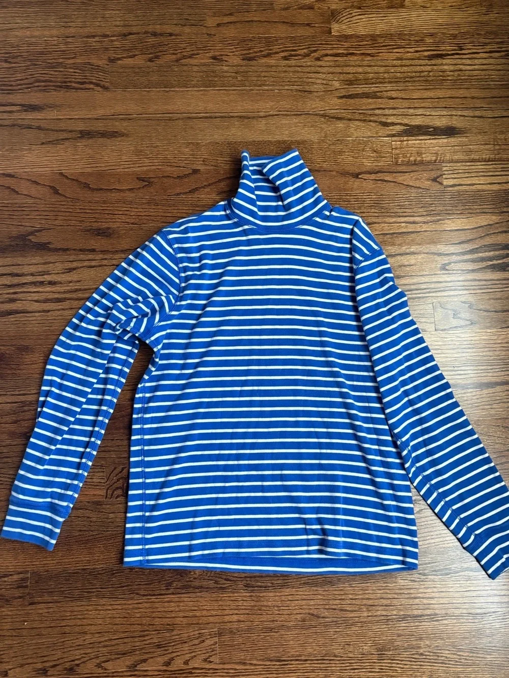 J. Crew Men's Blue and White Striped turtle neck Sweater